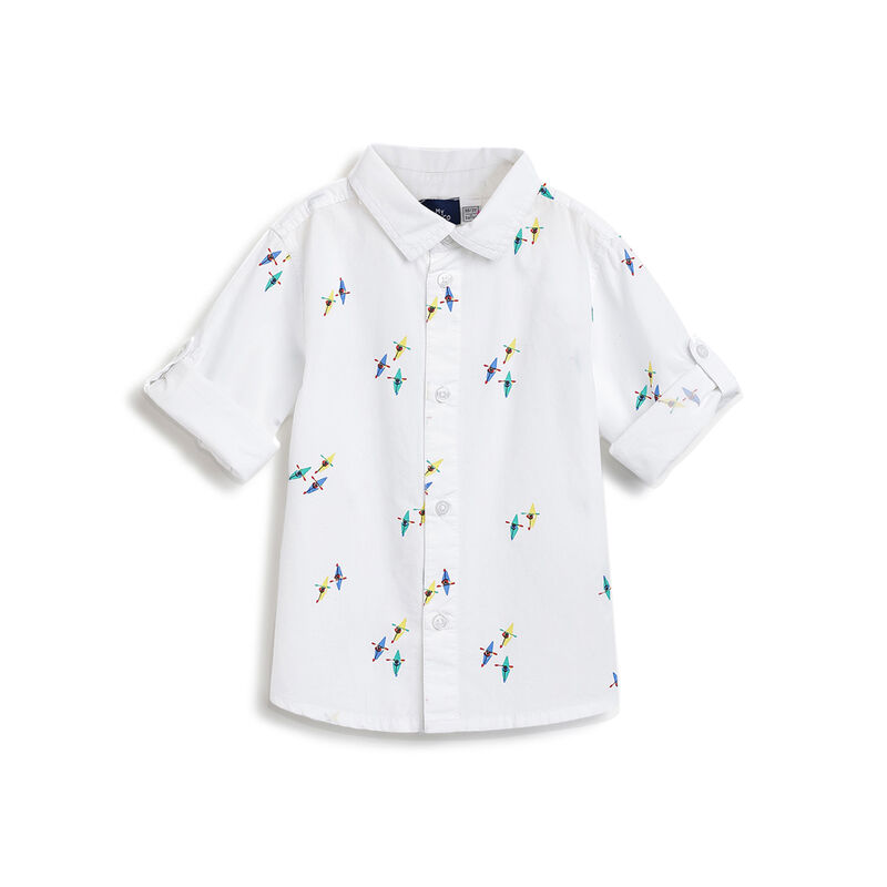 Boys White Printed Long Sleeve Shirt image number 0